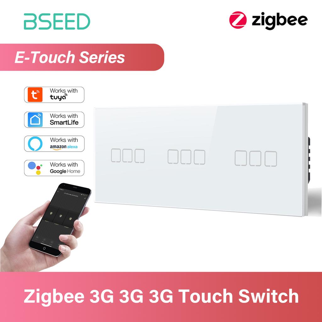 BSEED 1/2/3/4-клавишный Zigbee сенсорный выключатель Стеклянный умный настенный выключатель Сенсорный экран Управление подсветкой Aleax Приложение Smart Life Серия E