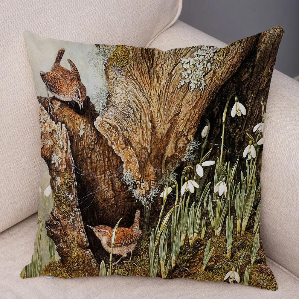 Bedroom Sofa Car Cushion Cover Cartoon Animal Colorful Fox Bird Squirrel Series Home Office Decoration Pillow