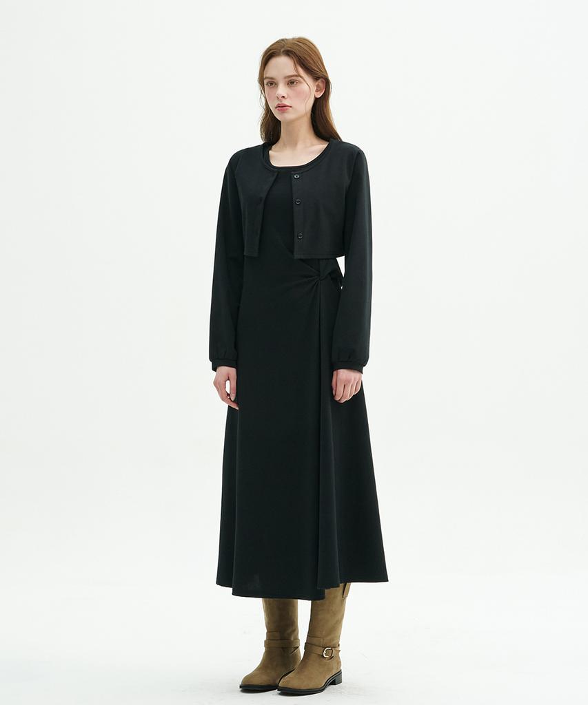 Micene Aira Twist Detail Sleeveless Dress-Cardigan Set