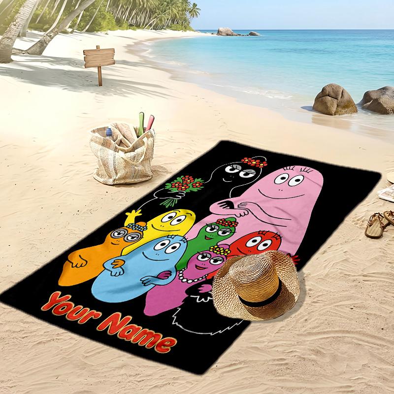 Barbapapa Custom Beach Towel, Print Your Name Text Lightweight Absorbent Towel for Swimming Travel