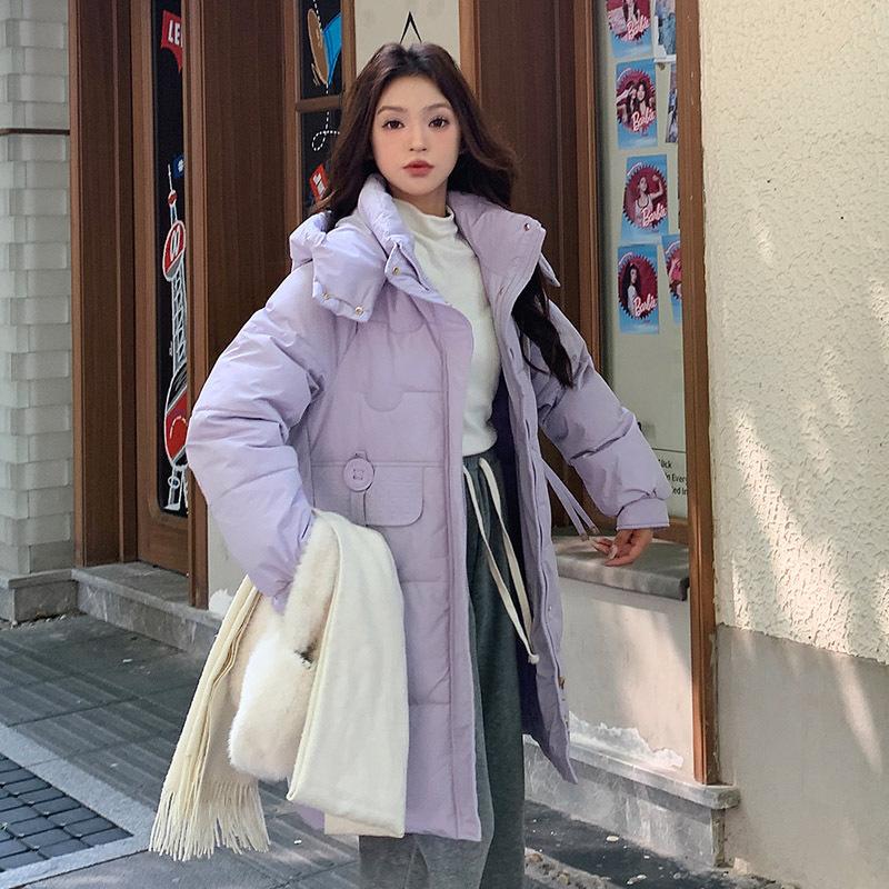 Down jacket women's high-end medium and long winter new Pinghu white duck down hooded thickened coat