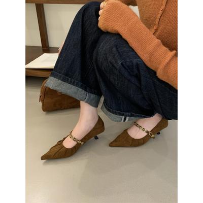 Цепь острый носок мелкий вырез туфли-лодочки женские высокие каблуки универсальные на одной педали рюмка и рабочие туфли мода