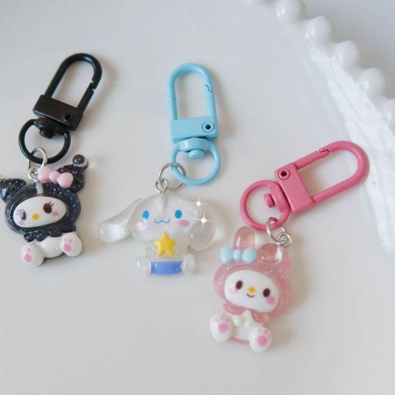 Sanrio Аниме Хелло Китти Прозрачный Мелкий Мерцающий Брелок Мультяшный Пес Циннамон Куроми Мелоди Подвеска на Сумку Милые Аксессуары для Ключей