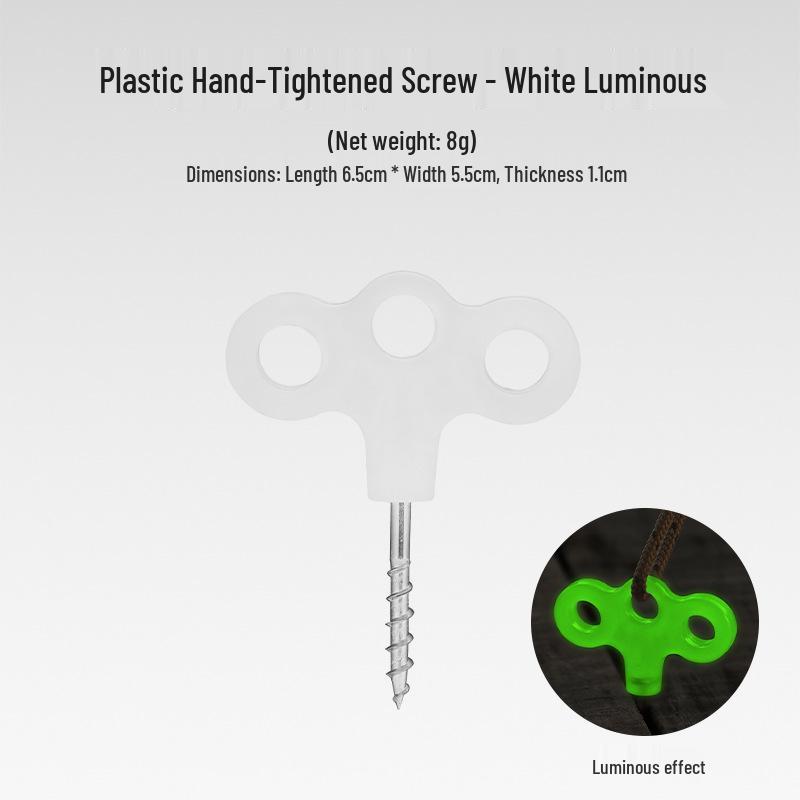 Luminous Outdoor Tent Stakes with Windproof Rope Fixing Buckle and Stainless Steel Threaded Ground Stakes.