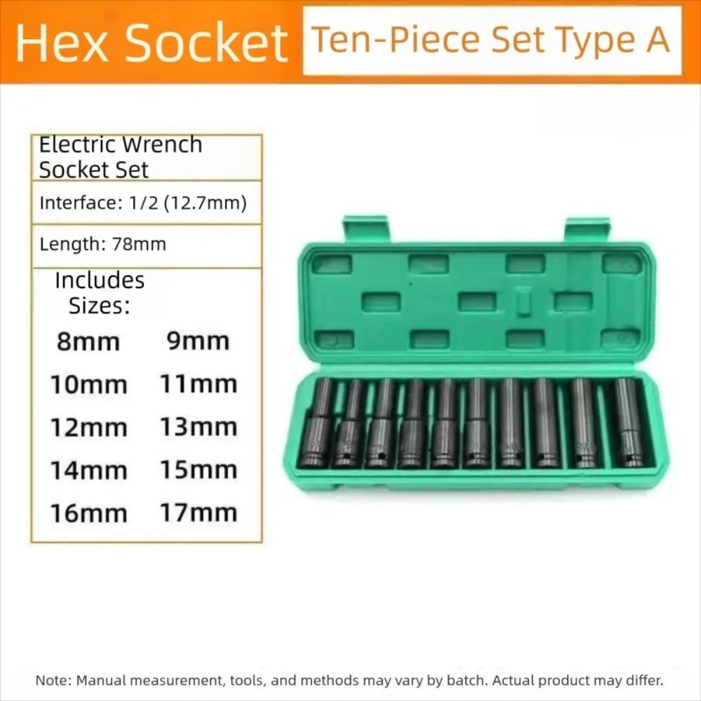 10Pcs 1/2 Inch Drive Deep Impact Socket Set Metric 8-24mm Deep Socket Set For Electric Wrench