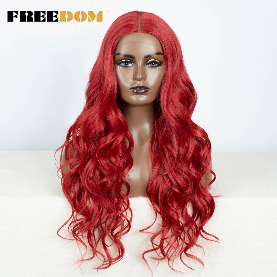 FREEDOM Synthetic Lace Front Wigs For Women Long Wavy 30" Body Wavy Long T Part Lace Wig Ombre Blonde Ginger Blue Cosplay Wig
