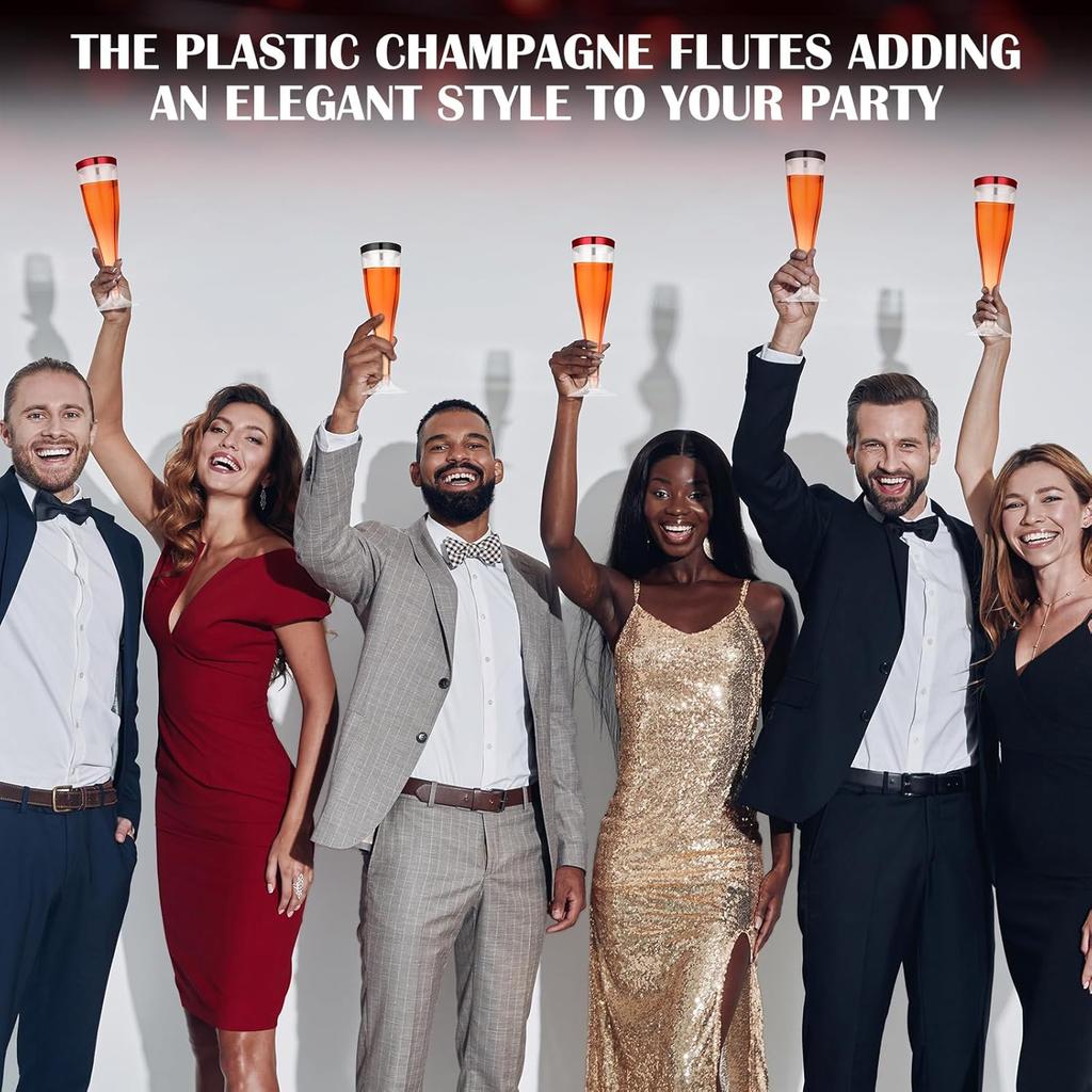 36 Pcs Clear Plastic Champagne Flutes 4.5 oz Disposable Toasting Glasses for Wedding, Christmas, Halloween, Birthday Party (Blac