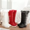J/Women's High Rise Sloping Heel Boots, Winter Plush, Comfortable and Warm Solid Color Snow Boots