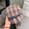 Cotton Bow Newsboy Caps Street Style Flat Visor Hat Casual Bowknot Plaid Hats  Girls