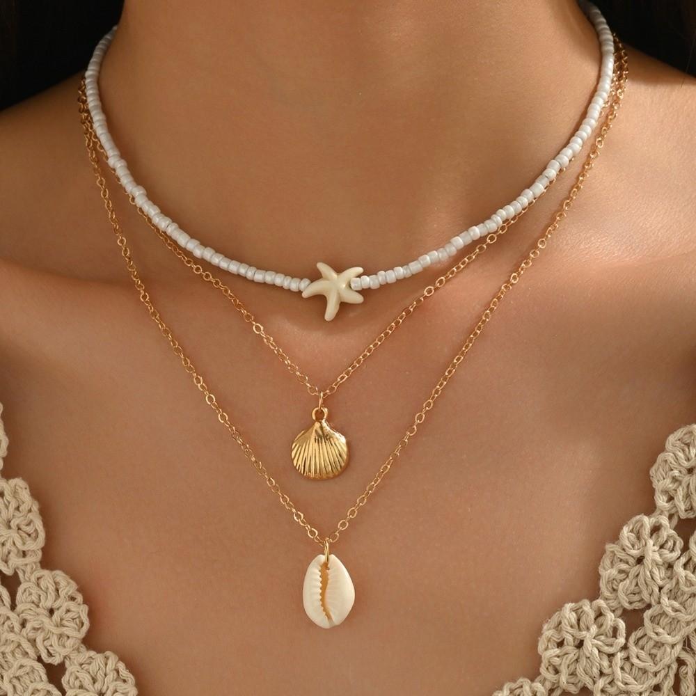 Elegant Tassel Starfish shells Necklace Metal Clavicle Chain Exquisite Charm Choker