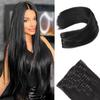 7-Piece Clip In Hair Extensions 22 Inch 16 Clips 7 Pcs Long Straight Black Synthetic Hair Extension Heat Resistant Hair Piece