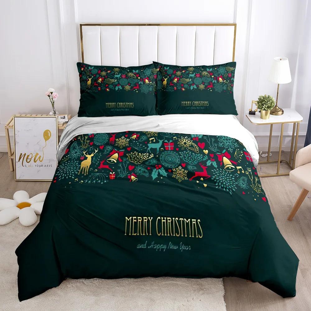 Chirstmas Duvet Cover KidS Bedroom 3D Cartoon Merry Chirstmas Twin Bedding Collection Polyester Santa Claus Happy New Year Quilt Cover