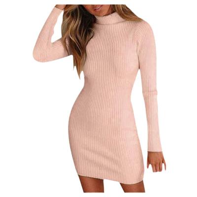 Трикотажное осеннее платье с высоким воротом, женская одежда, облегающее платье с темпераментом и обтягивающим низом, платья