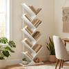 9-Tier Tree Bookshelf, Freestanding Industrial Bookcase with Steel Frame, Storage Unit for CDs, DVDs, White