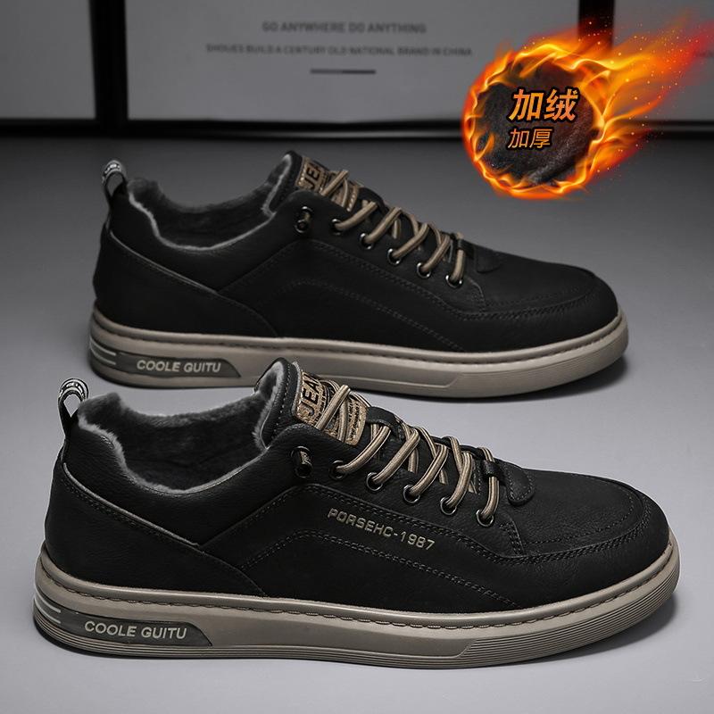 Хлопковые туфли мужские зимние теплые бархатные утолщенные белые туфли с одной педалью осенние повседневные универсальные кожаные туфли для легкой доски