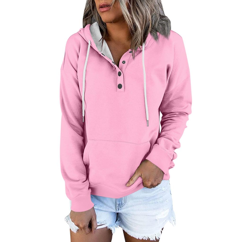 Women's Casual Fashion Solid Color Long Sleeve Pullover Hoodies Sweatshirts