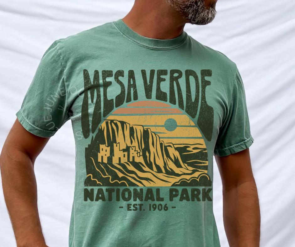 Unisex Mesa Verde National Park T Shirt Vintage Sunset Cliff Ruins Landscape Graphic Casual Oversized Short Sleeve Tees