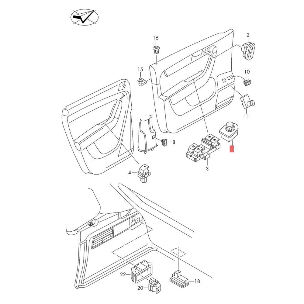 5ND959565A Exterior Rearview Mirror Control Switch Knob for VW Golf MK5 MK6 Passat B6 R32 5K0959565