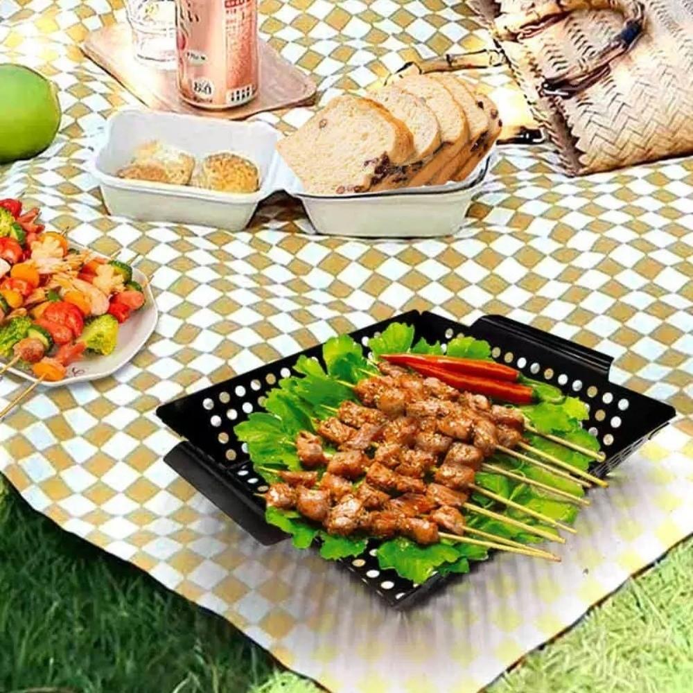 Heat Resistant Metal BBQ Pan Large Capacity Roasting Fish Plate Barbecue Grill Pan Picnic