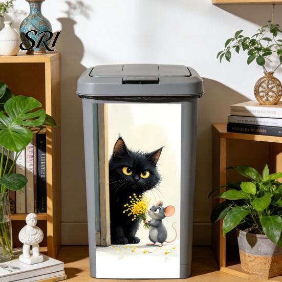 Sunproof Trash Can Wrap Dustbin Sticker Funny Cartoon Animal Wheelie Bin Decal Self Adhesive Cute Monkey Cat Chicken for Door Cans Bins Driveway