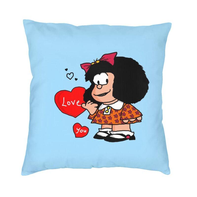 Happy Mafalda Square Pillow Cover Decoration Argentina Manga Quino Comic Cushion Cover Throw Pillow Sofa Doublesided Printing