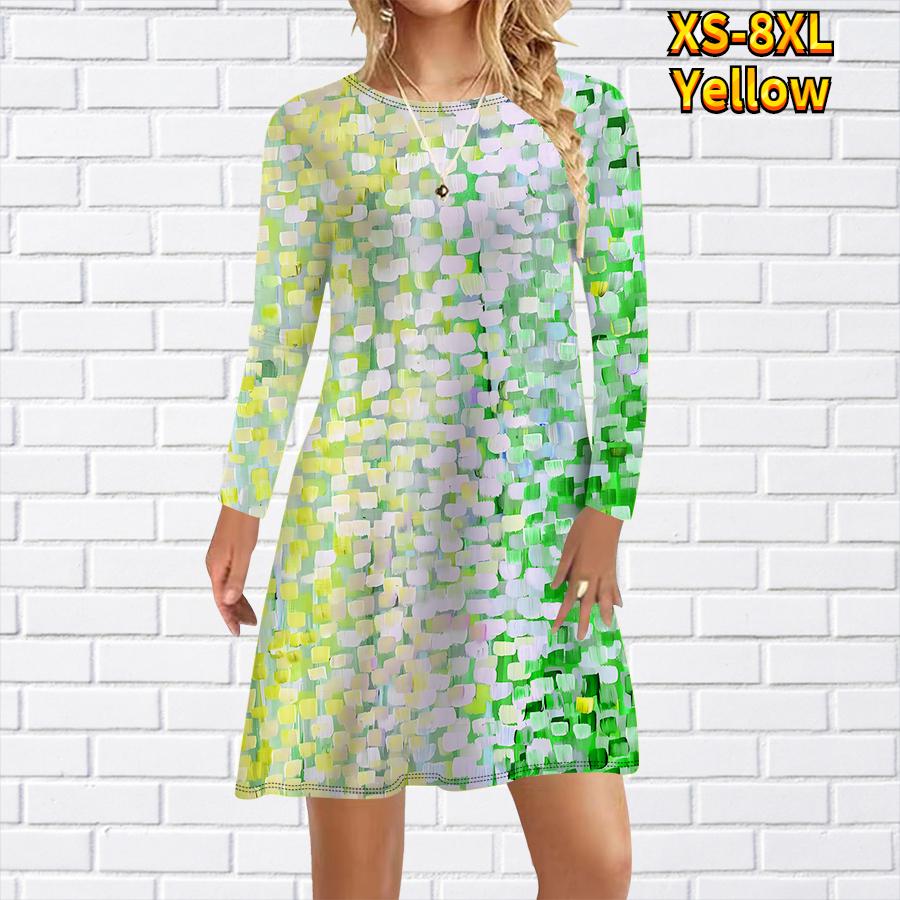 Женское повседневное платье с градиентным принтом в виде блока, платья для женщин с круглым вырезом и коротким рукавом, платье больших размеров