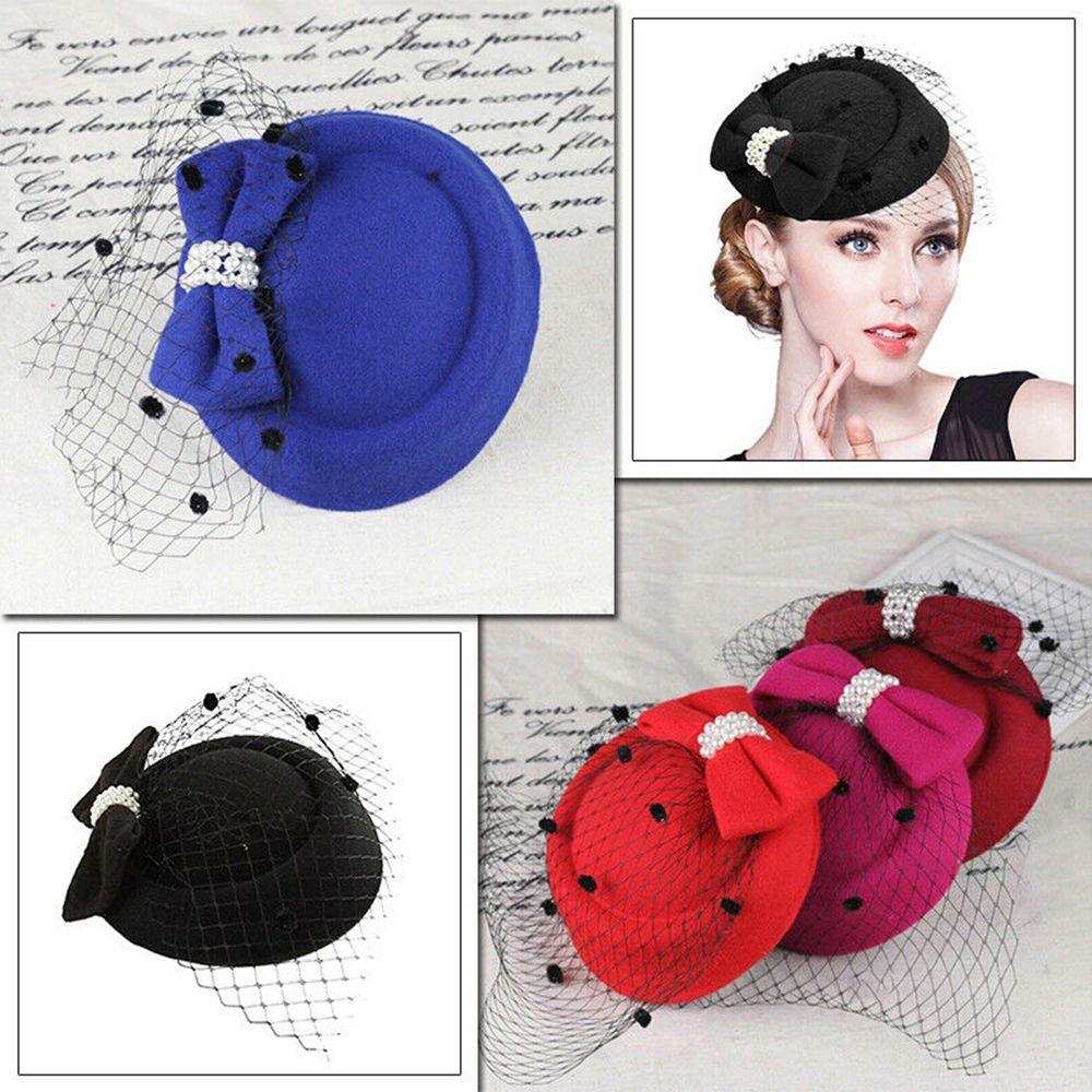 Hats Retro Hairclip Bowknot Veil Bridal Headdress Womens Vintage Hat Fascinator Hair Pillbox Hat