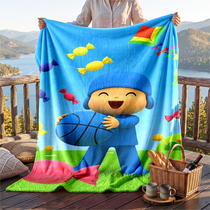 Warm Flannel Blanket Pocoyó cartoon Pattern, Lightweight Comfortable Throw Blanket for Bed Sofa Use