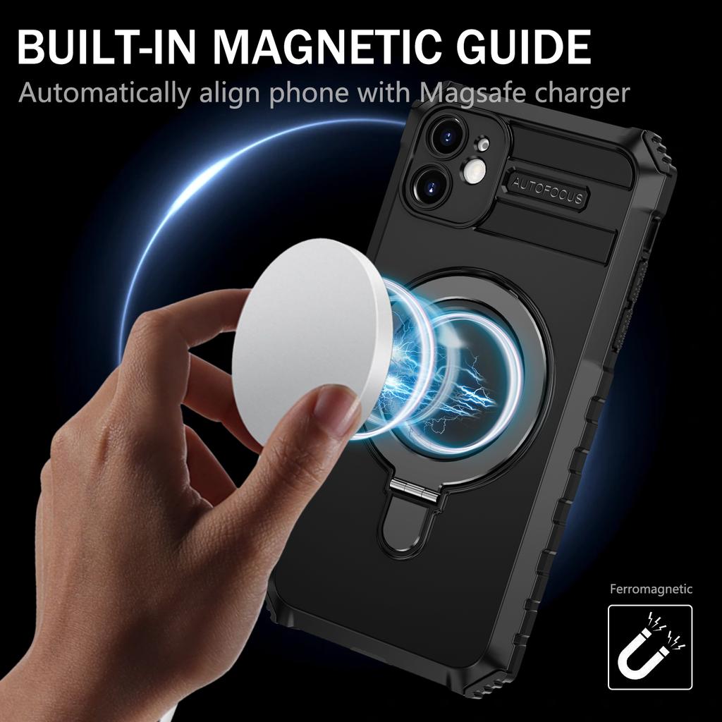 For iPhone 11 Case Kickstand PC+TPU Phone Cover Compatible with MagSafe