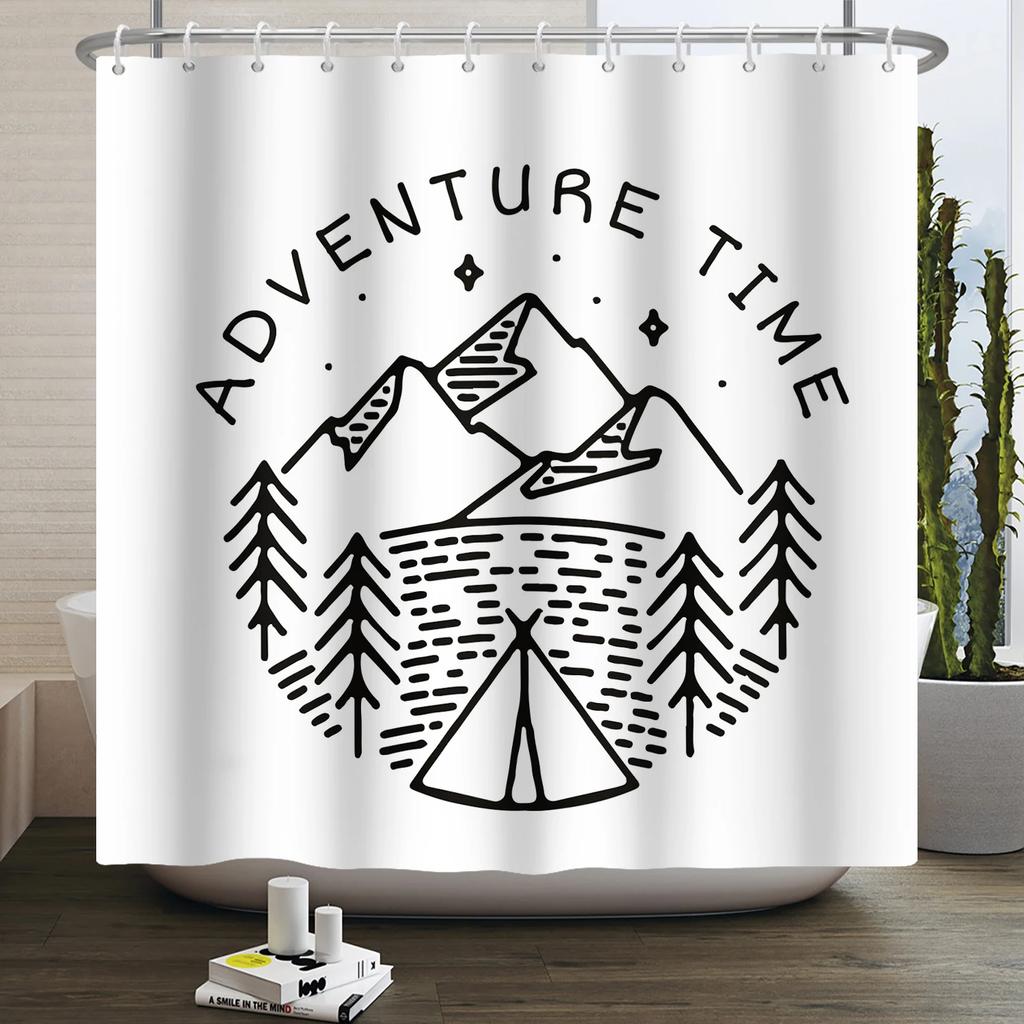 Занавеска для душа Кемпер Счастливый Кемпер Прицеп Автомобиль Автодом Лес Гора Палатка Кемпинг Ванная Занавеска для душа Водонепроницаемая Занавеска для ванны