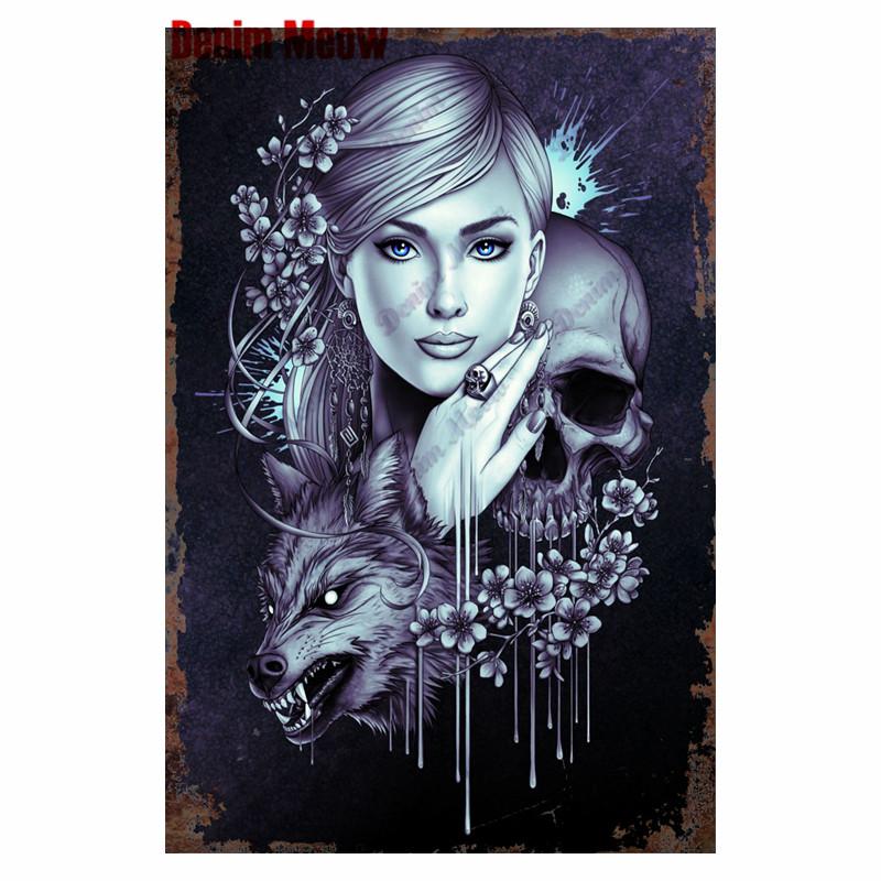 Студия винтажной татуировки, металлическая жестяная вывеска, красивая девушка, металлическая табличка, татуировка красивая девушка, ретро-декор стен, декор комнаты, WY36