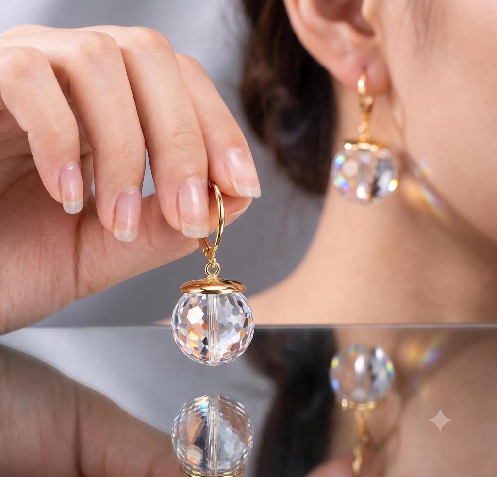 Moissanite Earring, Gold Fill Leverback Earring, 925 Sterling Silver, Ball Shape Gemstone, Handmade Drop Jewelry, Women's Earring