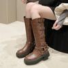 Обувь на каблуке Женская осень и зима 2024 Винтажные сапоги Детские летние тонкие ковбойские сапоги в западном стиле Сапоги на среднем каблуке Кожаные сапоги