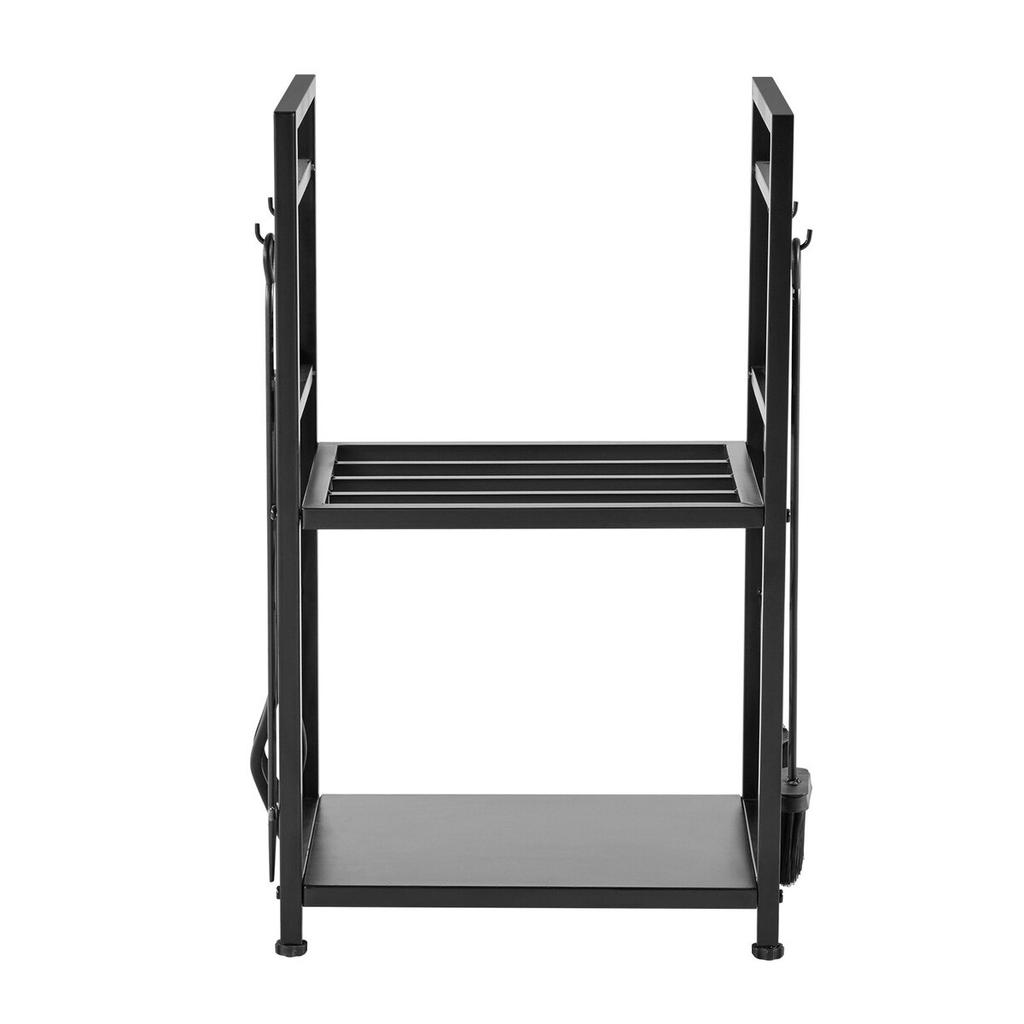 Indoor Firewood Rack, 45.5cm 2-Tier Firewood Holder with Fireplace Tools, Brush, Shovel, Poker, Tongs, Heavy Duty Log Wood Rack, 400 lbs Weight