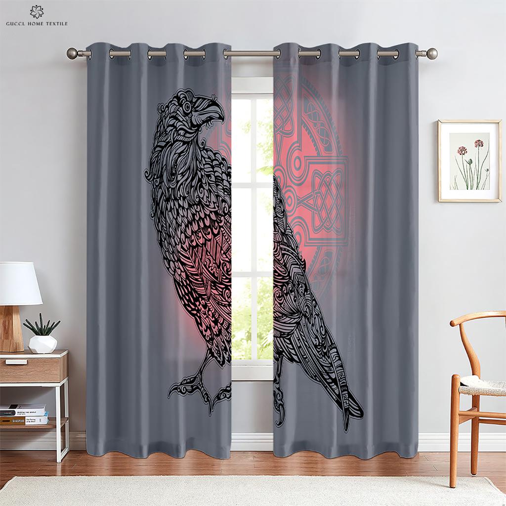 Шторы с геометрическим рисунком рунического щита и созвездия, черные шторы, для гостиной, на открытом воздухе, для спальни, кухни, для окна, 2 шт.