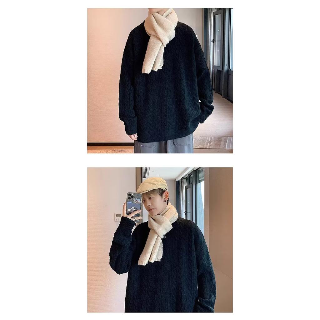 Мужской свободный свитер осень и зима новый свитер с круглым вырезом однотонный повседневный свитер пуловер топ для мужчин