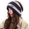 Women's Striped Wool Beanie - Oversized, Warm, Versatile Knitted Hat for Autumn and Winter
