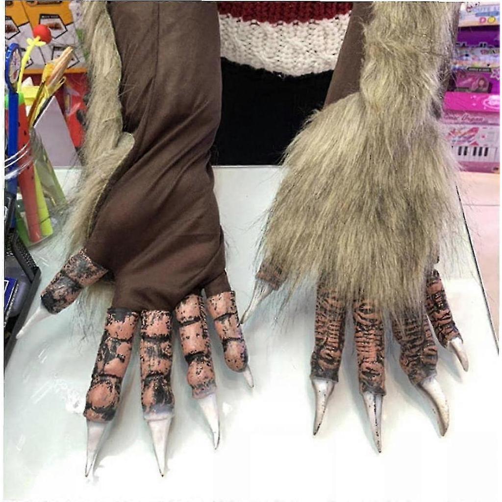 Werewolf Gloves 1 Pair Furry Werewolf Hands Gloves Halloween Decor Prop Cosplay Costume Gloves Brown