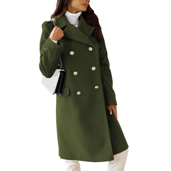 Women Winter Overcoat Turn-down Collar Pockets Pure Color Double-breasted Cardigan Loose Fit Coat