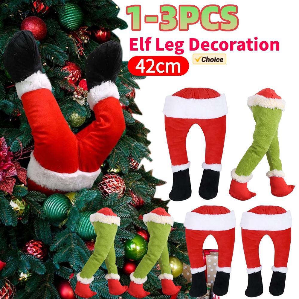 Christmas Elf Leg Decoration Xmas Tree Decoration Props Santa Claus Green Artificial Leg Children's Gift Christmas Home Decor