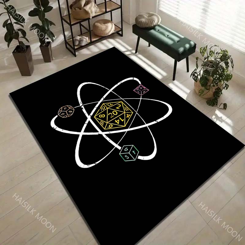 Atomic orbits polyhedral dice central motif Carpet for Living Room Bedroom Sofa Home Decor Rus Non-slip Floor Mat Luxury Gift