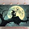 Двумерный Хэллоуинский Гобелен с Ведьмой - Темный Лес и Лунная Ведьма Настенное Искусство