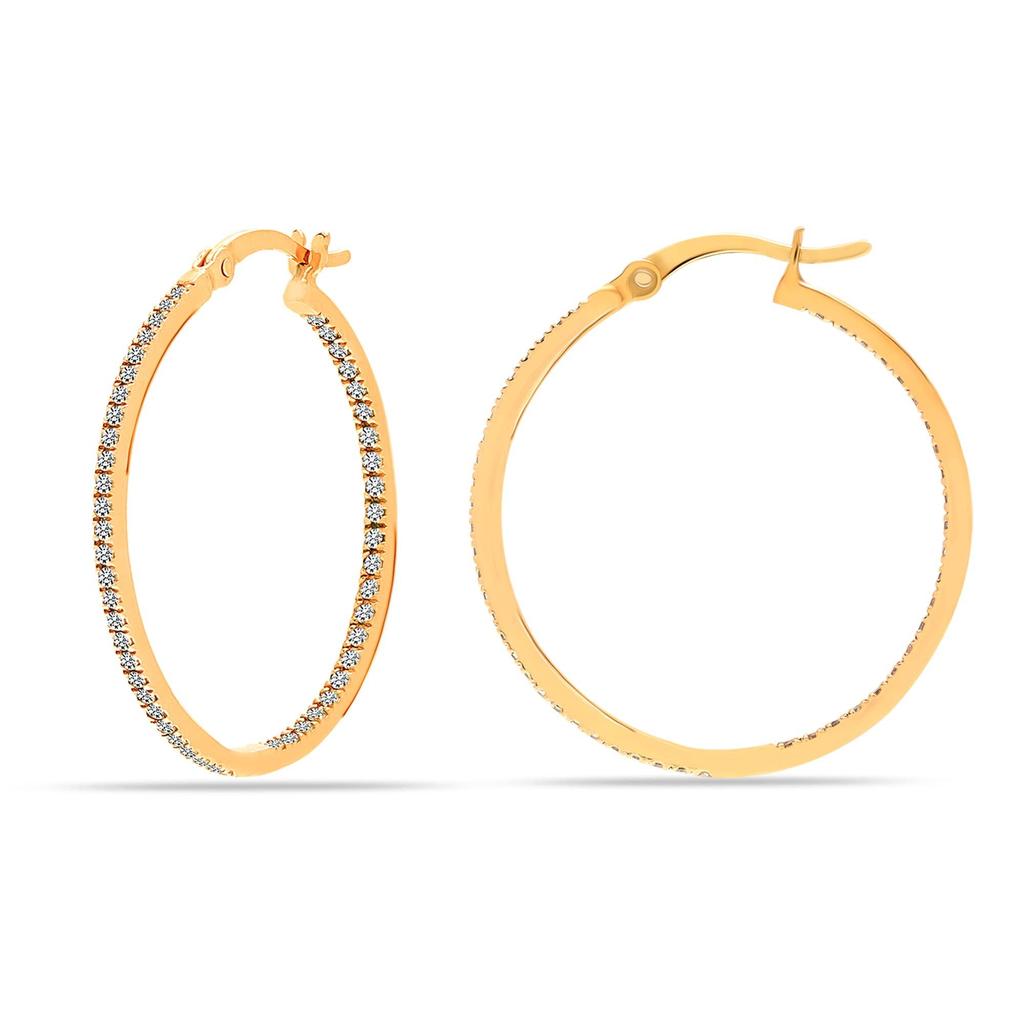 LeCalla 925 Sterling Silver 14K Gold Plated Hoop Earrings for Women Hypoallergenic CZ Earring Hoops for Women 30MM