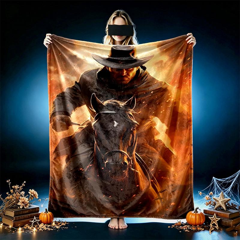 1pc Digital Print Nap Blanket, Cowboy Rider Blanket for Home Use, All Season Warmth, Christmas and Valentine's Day Gift Blanket