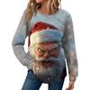 Женская Мода Повседневный Свободный Топ с Круглым Вырезом и Длинным Рукавом с Рождественским Принтом