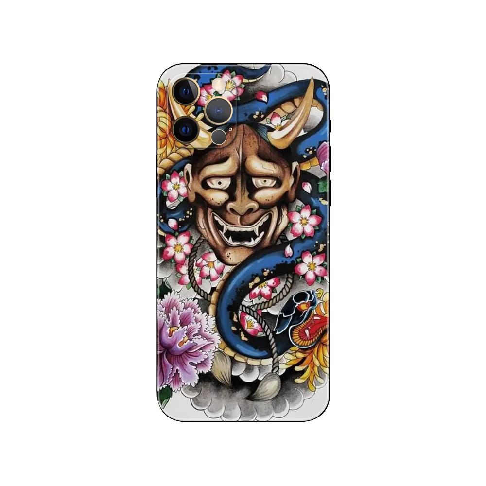 Японский чехол для телефона Oni Hannya Demon Mask для iPhone 2020se 6 6s 7 8 plus x 10 XR XS 11 12 13 mini pro MAX, черная задняя крышка из ТПУ