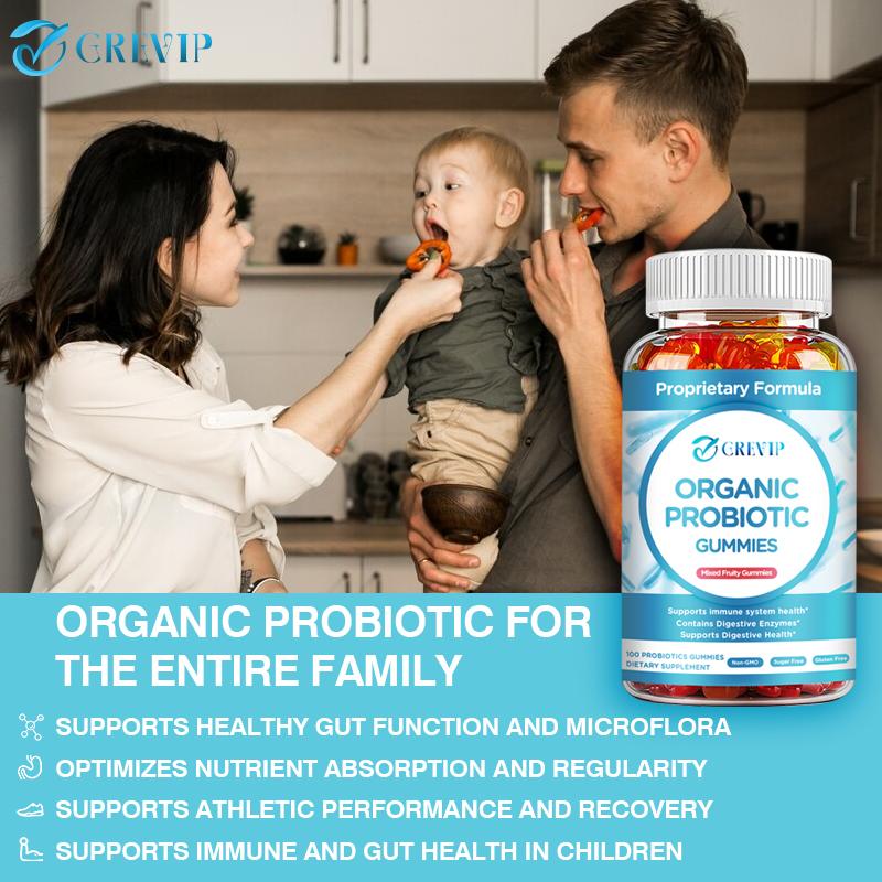 GREVIP probiotic gummies boost immunity, promote digestive health, contain digestive enzymes, and are non-GMO.