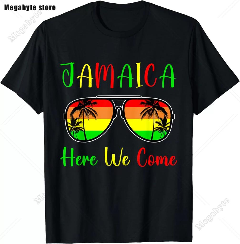 2024 New Rasta Reggae One Love Retro Vintage Sunset Jamaica Vacation Tshirt Womens Round Neck Short Sleeved Top