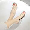 Новые летние туфли на прозрачных каблуках женские прозрачные сандалии женские туфли с квадратным носком женские тапочки со стразами сандалии