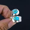 Кольцо из натурального медного камня с бирюзой, твердое серебро 925 пробы, эффектное кольцо с двумя драгоценными камнями, ювелирное изделие, подарок для женщин и девочек